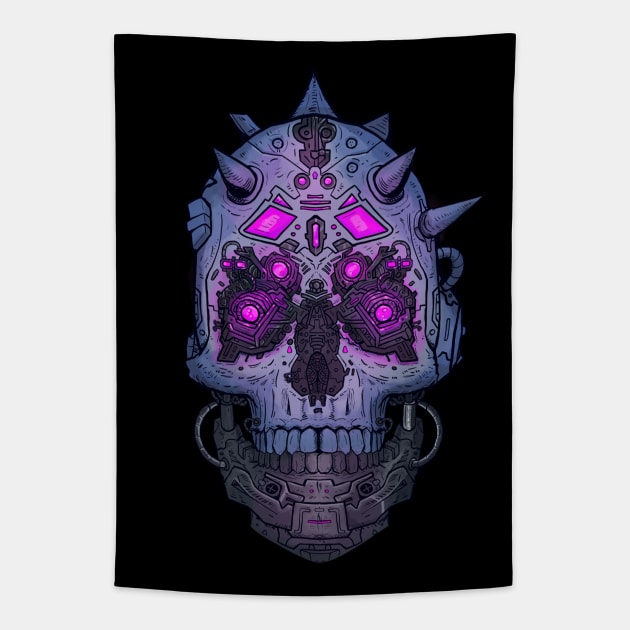 Cyberpunk Cyborg Skull Tapestry by TOKEBI