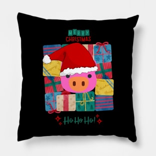 cute pig in santa hat Pillow