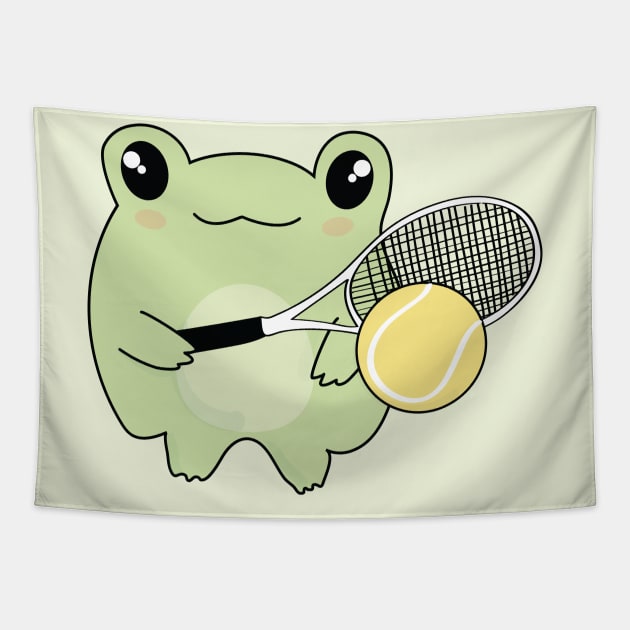 Kawaii Frog Loves Tennis Tapestry by YourGoods