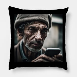 Senior Man in Black Hat Communicating Using Technology Pillow