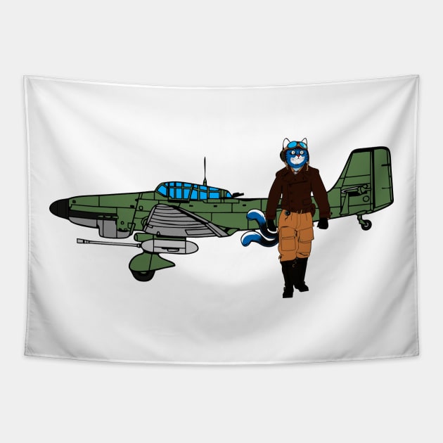 Two Tailed Tom Ju-87 Pilot Poster Tapestry by Two Tailed Tom