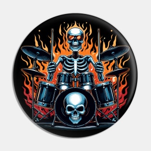 Funny Skeleton Drummer Music Lover Pin