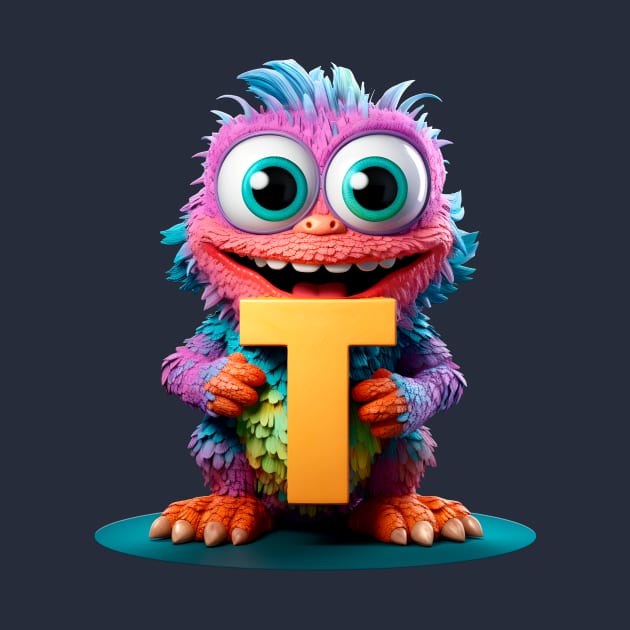 Cute Monster for Kids Alphabet Letter T Funny Back to School by Ariela-Alez