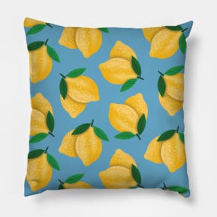 Lemon Pattern Blue Background Pillow