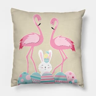 Funny Easter eggs, flamingo and bunny Pillow