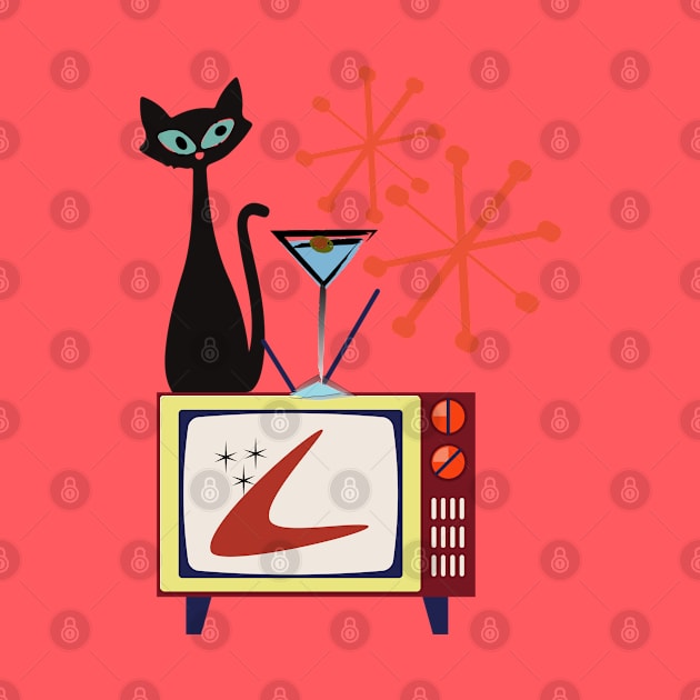 Retro Kitty Sitting on a Vintage Telly by Lisa Williams Design