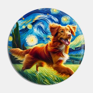 Starry Nova Scotia Duck Tolling Retriever Dog Portrait - Pet Portrait Pin