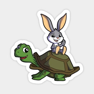 Cartoon - Cute rabbit sitting on turtle Magnet