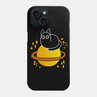 Black Cat Sits on Saturn Phone Case