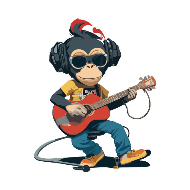 Monkey Play Guitar WIth Sunglasses by ReaBelle