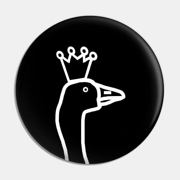 Minimal White Line Goose Wearing Stolen Crown Portrait Pin by ellenhenryart