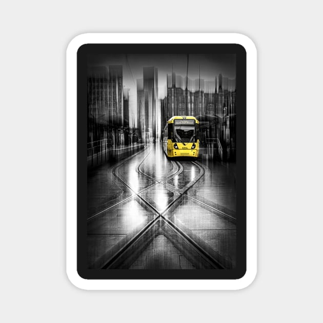 Yellow Tram at a Stop in Manchester with ICM Magnet by TonyNorth