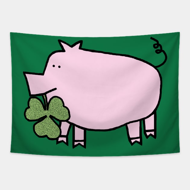 Cute Pig Holding Shamrock for St Patricks Day Tapestry by ellenhenryart