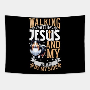 Jesus and dog - Shetland Sheepdog Tapestry