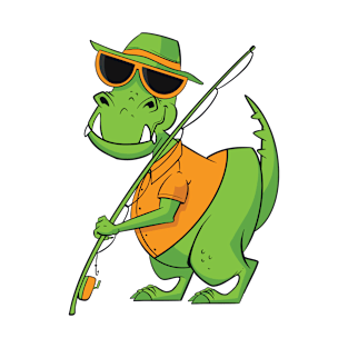 T-Rex Dinosaur With Fishing Rod T-Shirt