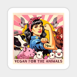 Vegan For The Animals Retro Girl Magnet