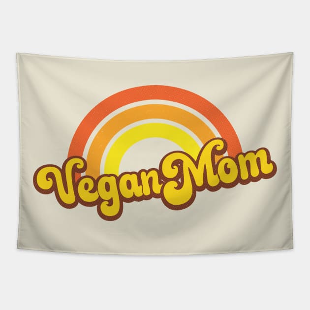 Vegan Mom Retro Rainbow Orange Tapestry by Jitterfly