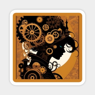 Steampunk Girl silhouette Magnet