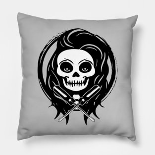 Female Electrician Skull and Screwdriver Black Logo Pillow