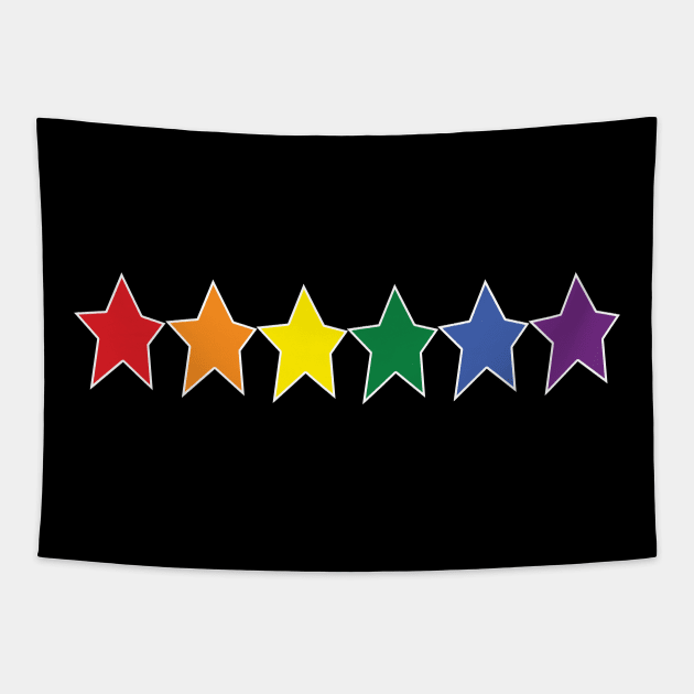 Star Rainbow Pride Graphic White Line Row Tapestry by ellenhenryart