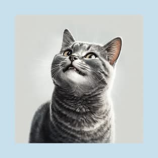 Illustration of pretty grey haired cat looking up T-Shirt