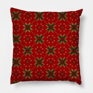 Red Green and Gold Knitted Pattern Pillow
