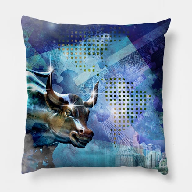 Manhattan bull Pillow by rolffimages