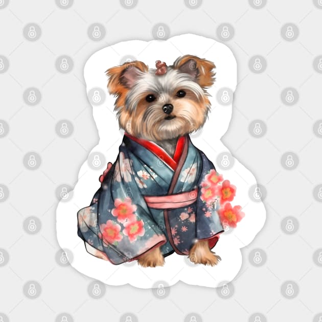 Yorkshire Terrier Dog in Kimono Magnet by Chromatic Fusion Studio