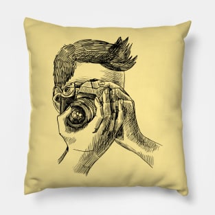 Photographer Sketch with Camera in Black Pillow