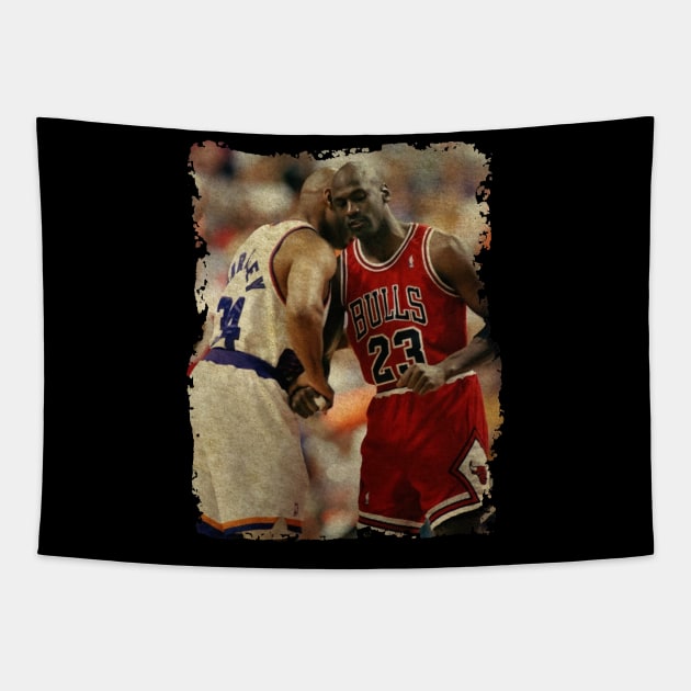 Charles Barkley #34 vs Michael Jordan #23 Tapestry by Omeshshopart