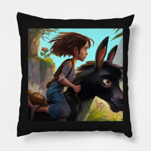 Boy Riding a Donkey Pillow