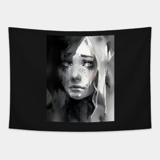 Tears in Monochrome: A Watercolor Portrait Tapestry