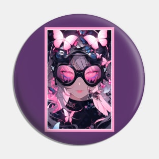 Aesthetic Anime Girl Rosa Pink Black | Quality Aesthetic Anime Design | Premium Chibi Manga Anime Art Pin