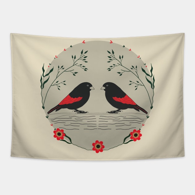 Two Symmetrical Birds Tapestry by Suneldesigns