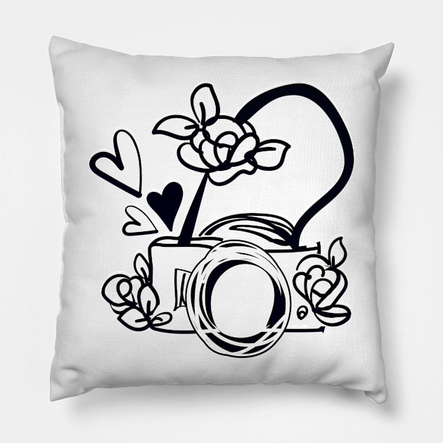 digital camera with flowers Pillow by princessmi-com