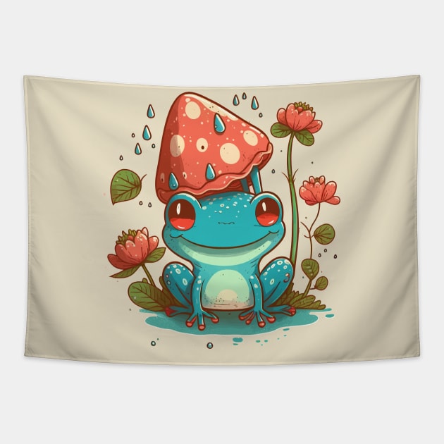 Strawberry Flowers Frog Tapestry by FunnyZone