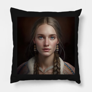 Beautiful Ukrainian Woman Portrait Illustration Pillow