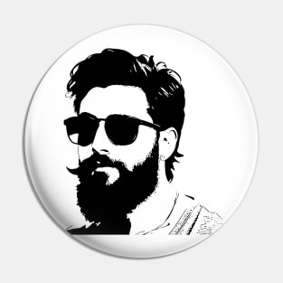 Stencil sketch, bearded man wearing shades Pin