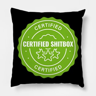 Certified Shitbox - Green Label With Stars And White Text Circle Design Pillow