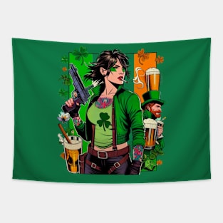 Irish Female Comic Book Hero with Leprechaun Tapestry