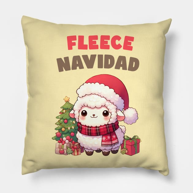 Fleece Navidad Christmas Sheep Pillow by Takeda_Art