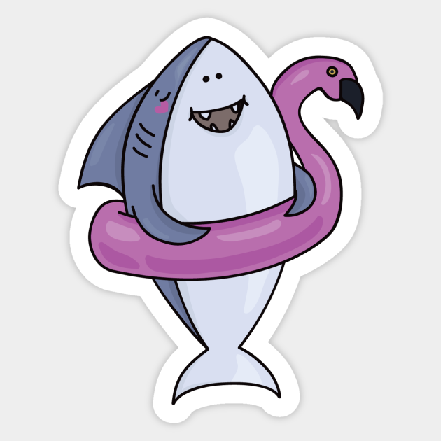 Floating Flamingo and Funny Cartoon Shark - Shark - Sticker | TeePublic Floating Flamingo and Funny Cartoon Shark - Shark - Sticker | TeePublic