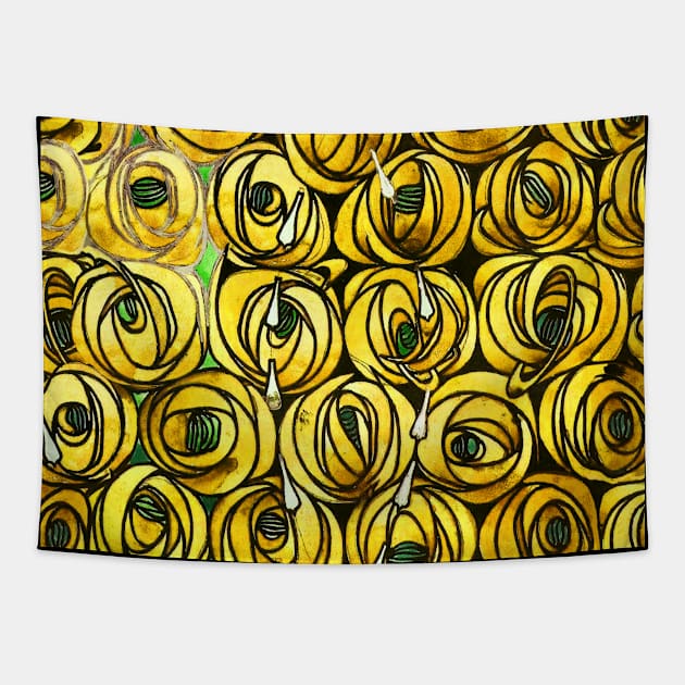 GOLD YELLOW ROSES AND TEARDROPS Art Nouveau Floral Tapestry by BulganLumini