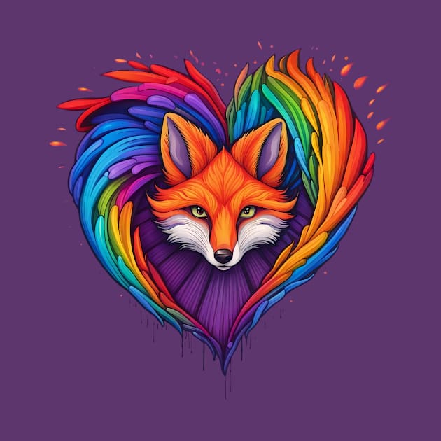Mystical Rainbow Fox's Heart Explosion Tee by trubble