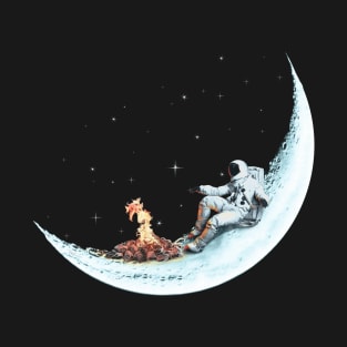 Astronaut by Campfire on a Crescent Moon - Astronomy Fan T-Shirt