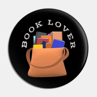 Book Lover Bag of Books (Black Background) Pin