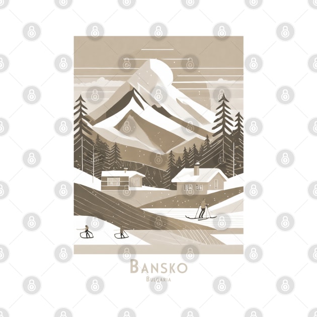 Vintage Retro Minimal Travel Sepia-Toned Bansko Ski Resort by POD24