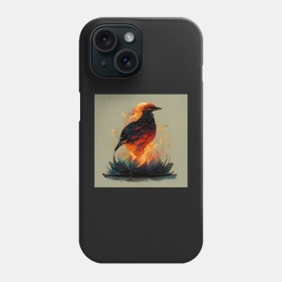 Flame burning bird standing on a blue fire lotus Phone Case