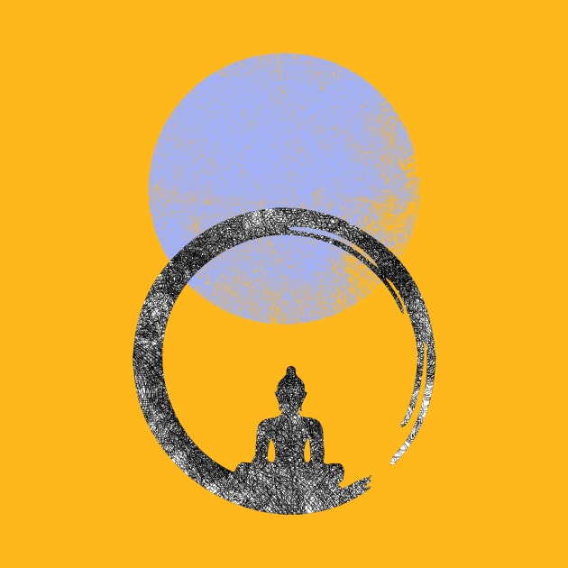 Meditating Buddha statue with Blue Halo by joyjeff