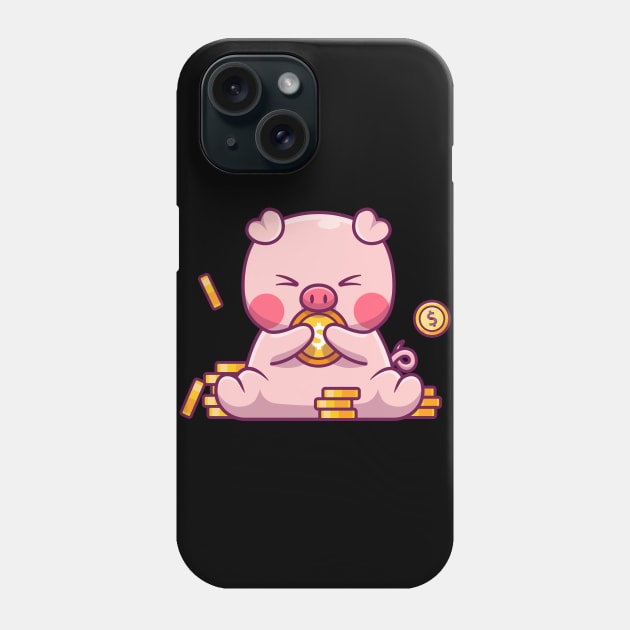 Cute pig with gold  coin Phone Case by Catalyst Labs